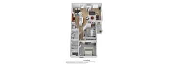 A floor plan of a house with a kitchen, living room, dining room, and bathrooms.