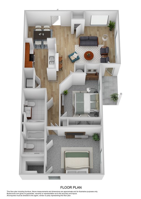 A floor plan of a house with a kitchen, living room, dining room, and bathrooms.