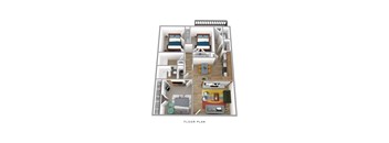 a 3d floor plan of a room with a bedroom