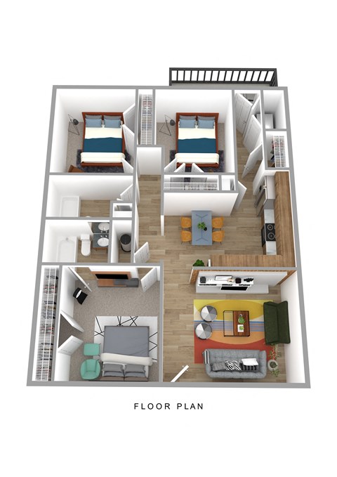 a 3d floor plan of a room with a bedroom