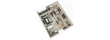 a 3d floor plan of a house with a bedroom and a living room