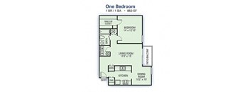 Willow Lake Apartments - 1 Bedroom Floor Plan Image