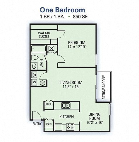 Willow Lake Apartments - 1 Bedroom Floor Plan Image