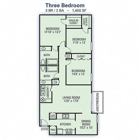 Willow Lake Apartments - 3 Bedroom Floor Plan Image