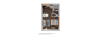 a 1 bedroom floor plan with a bathroom and a living room