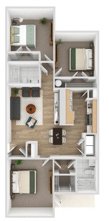 a 3d rendering of the floor plan of a bedroom