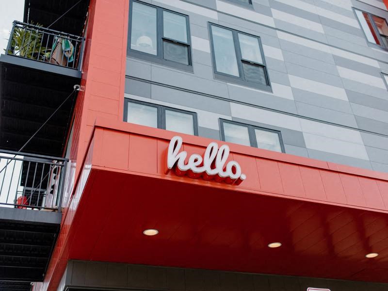 Exterior Signage at Hello Apartments, Minneapolis, MN, 55427