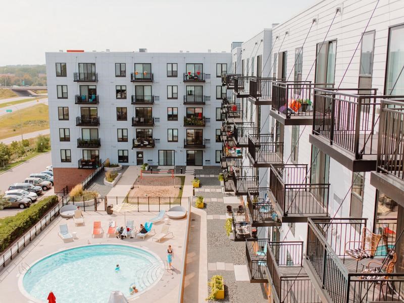 Aerial View Of Pool at Hello Apartments, Minnesota