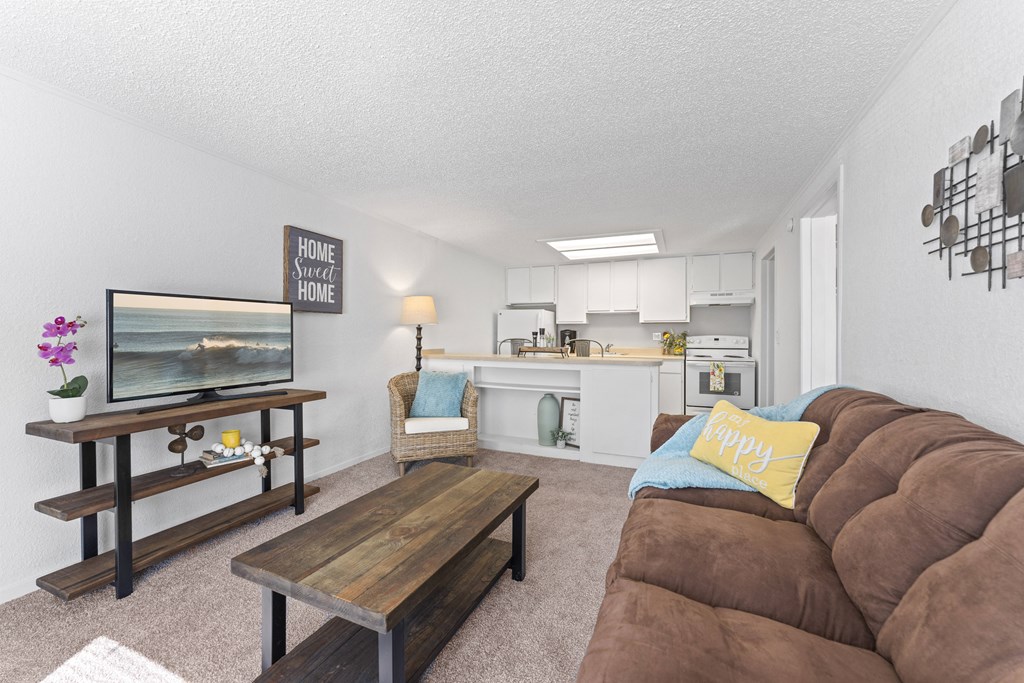 a living room with a couch and a tv