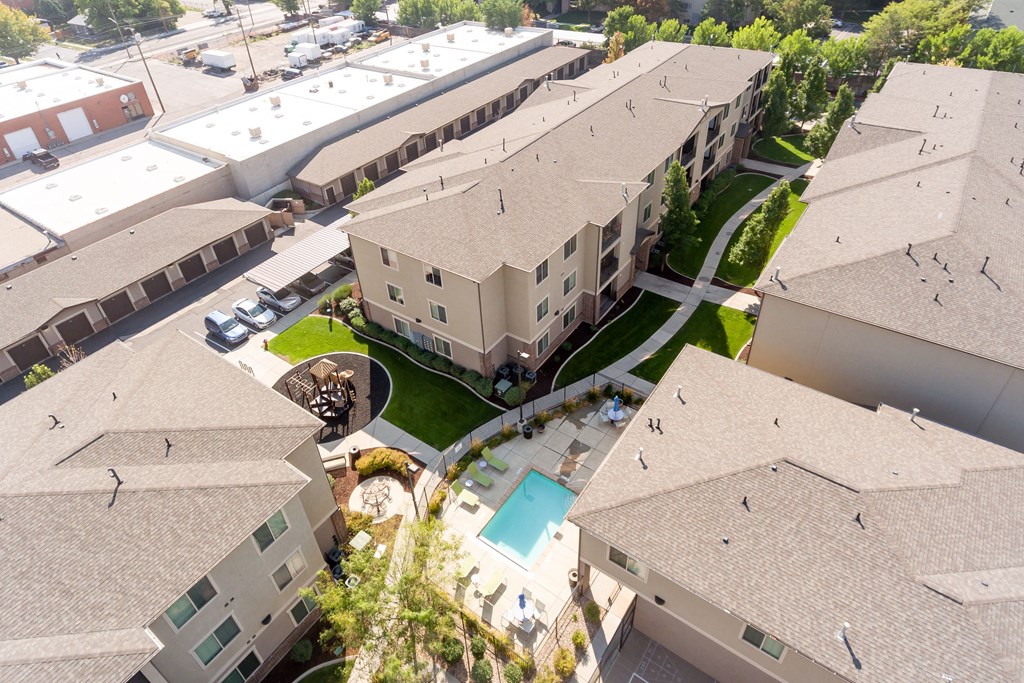 aerial view of apartments at the district at highland village apartments