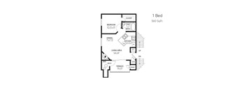 A floor plan of a 1 bedroom apartment sized at 560 square feet.