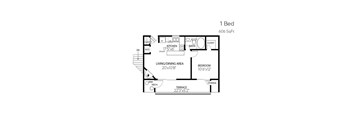 A floor plan of a 1 bedroom apartment sized at 606 square feet.