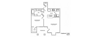a floor plan of a 1 bedroom 1 bath floor plan with bedrooms and a bathroom