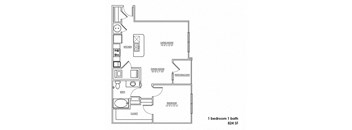 a floor plan of a one bedroom apartment with a bathroom and a closet