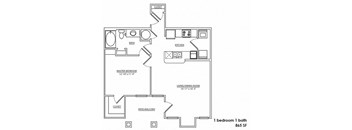 a floor plan of a 1 bedroom 1 bathroom floor plan with dimensions 1024 x 768
