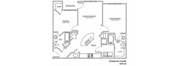 a floor plan of a 2 bedroom 2 bathroom floor plan