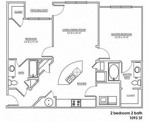 a floor plan of a 2 bedroom 2 bathroom floor plan