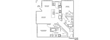 a floor plan of a 2 bedroom 2 bath floor plan with a bathroom and a