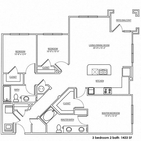 a floor plan of a residence with bedrooms and a bathroom
