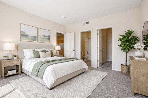 Master bedroom suite with spa inspired ensuite at Stetson Meadows Apartments, Colorado Springs