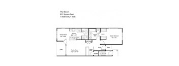 A floor plan for a 833 square feet home with 1 bedroom and 1 bath.