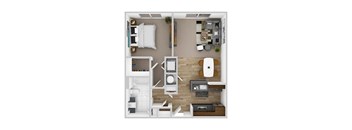 A floor plan of a 700 square foot apartment.