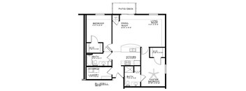 A black and white image of a floor plan for a BlueBill residence.