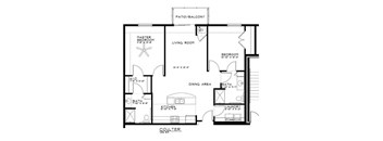 A black and white floor plan of a house with labeled rooms.