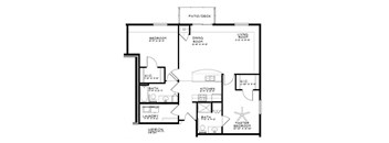 A black and white floor plan of a house with labeled rooms.