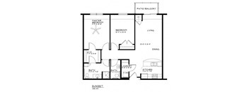 A black and white floor plan of a house with labeled rooms.
