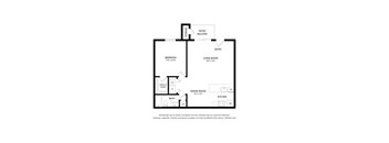 A floor plan of a home with a bedroom, living room, dining room, kitchen, and bathroom.