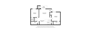 A black and white floor plan of a home with three bedrooms, a living room, a dining room, a kitchen, a walk-in closet, and a bathroom.