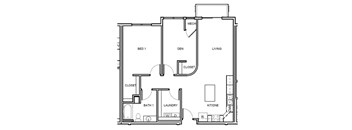 A floor plan of a house with labeled rooms such as Bed 1, Bath 1, and Laundry.