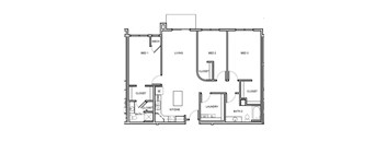 A floor plan of a home with three bedrooms and a laundry room.