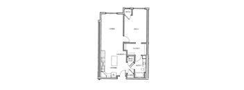 A floor plan of a small apartment with a laundry room and a single bed.