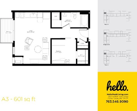 A3 Floor Plan at Hello Apartments, Minnesota, 55427