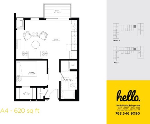 A4 Floor Plan at Hello Apartments, Minneapolis, 55427