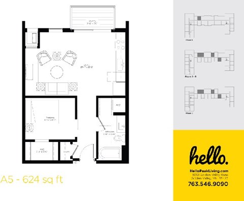 A5 Floor Plan at Hello Apartments, Minneapolis