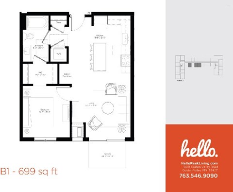 B1 Floor Plan at Hello Apartments, Minneapolis, 55427