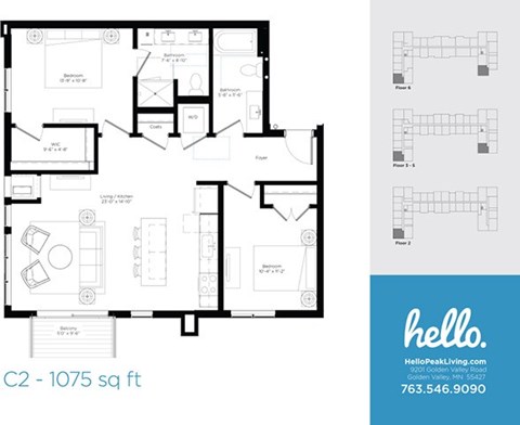 C2 Floor Plan at Hello Apartments, Minneapolis