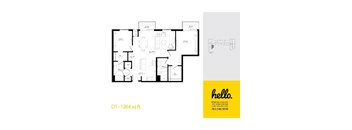 D1 Floor Plan at Hello Apartments, Minneapolis