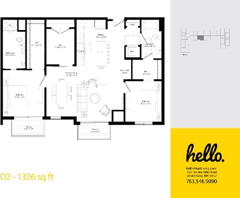 D2 Floor Plan at Hello Apartments, Minneapolis, MN