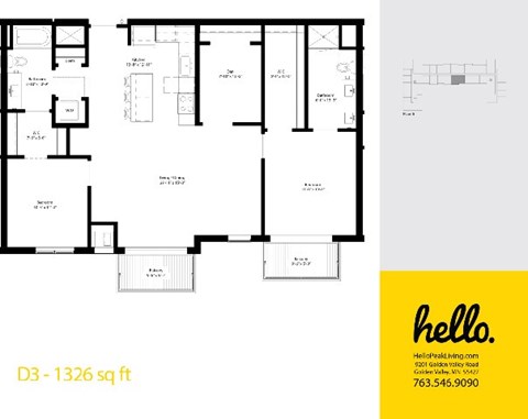 D3 Floor Plan at Hello Apartments, Minnesota