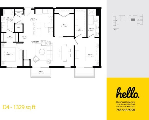 D4 Floor Plan at Hello Apartments, Minneapolis, MN, 55427