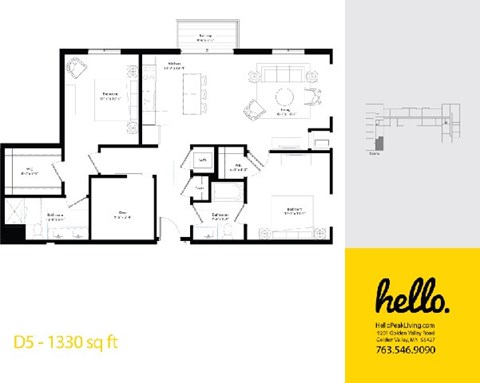D5 Floor Plan at Hello Apartments, Minneapolis