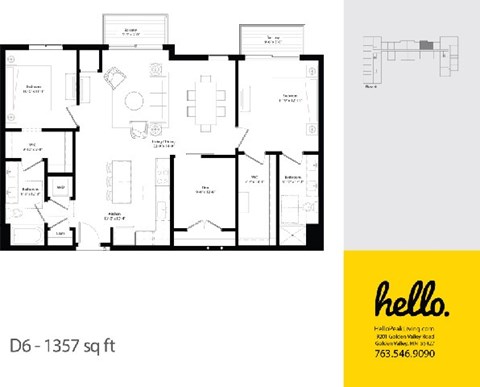D6 Floor Plan at Hello Apartments, Minneapolis, 55427