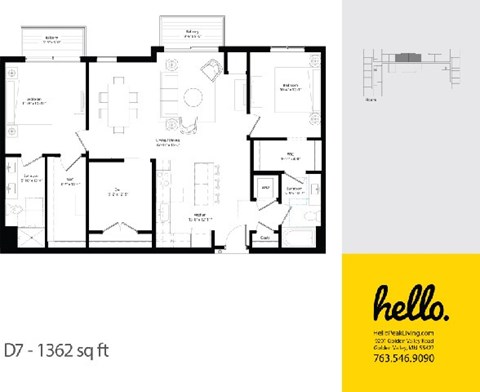 D7 Floor Plan at Hello Apartments, Minneapolis