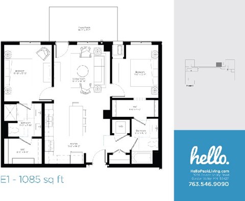 E1 Floor Plan at Hello Apartments, Minneapolis, 55427
