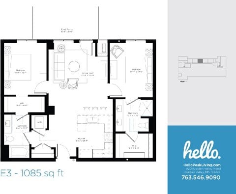 E3 Floor Plan at Hello Apartments, Minnesota, 55427