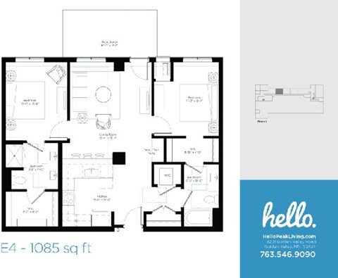 E4 Floor Plan at Hello Apartments, Minneapolis, 55427